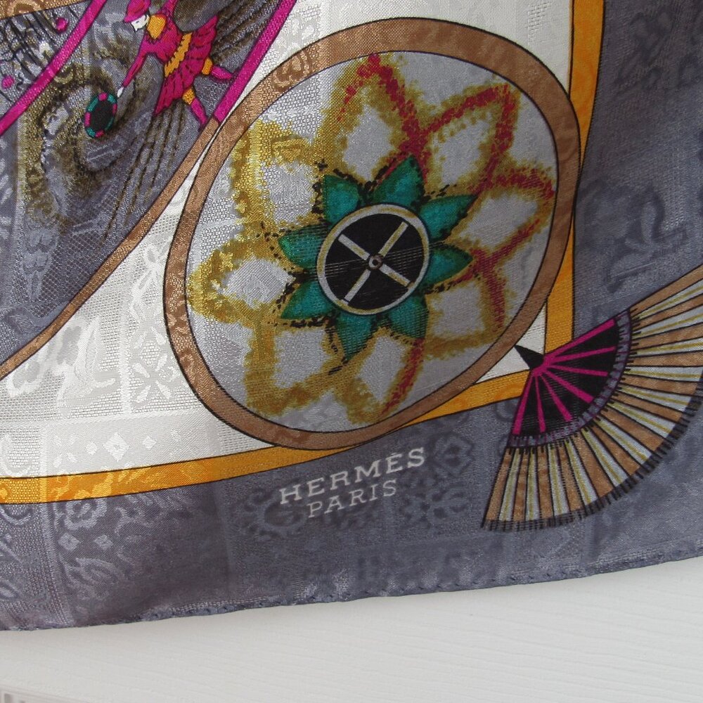 HERMES 1837 Feux D'Artifice Scarf Wrap Foulard Gray Lavender 1990 ed. Vintage - Picture 3 of 11